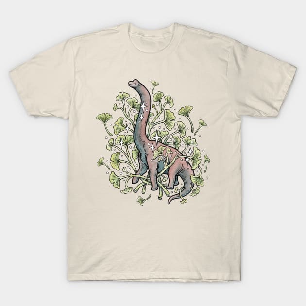 Brachio Ginkgo Botanical Dinosaur T-Shirt by OMEGAFAUNA